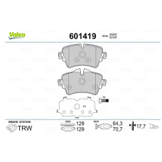VALEO 601419 Brake Pads for BMW 2(F45, F46), BMW 3(F30, F80), BMW X1(F48), BMW X2(F39), Mini(F54, F55, F56, F57, F60) - Front Axle