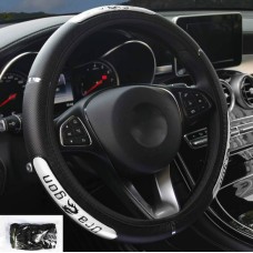 Dragon  Steering Wheel Cover / Reflective Elastic Faux Leather (38cm) - Black/Silver